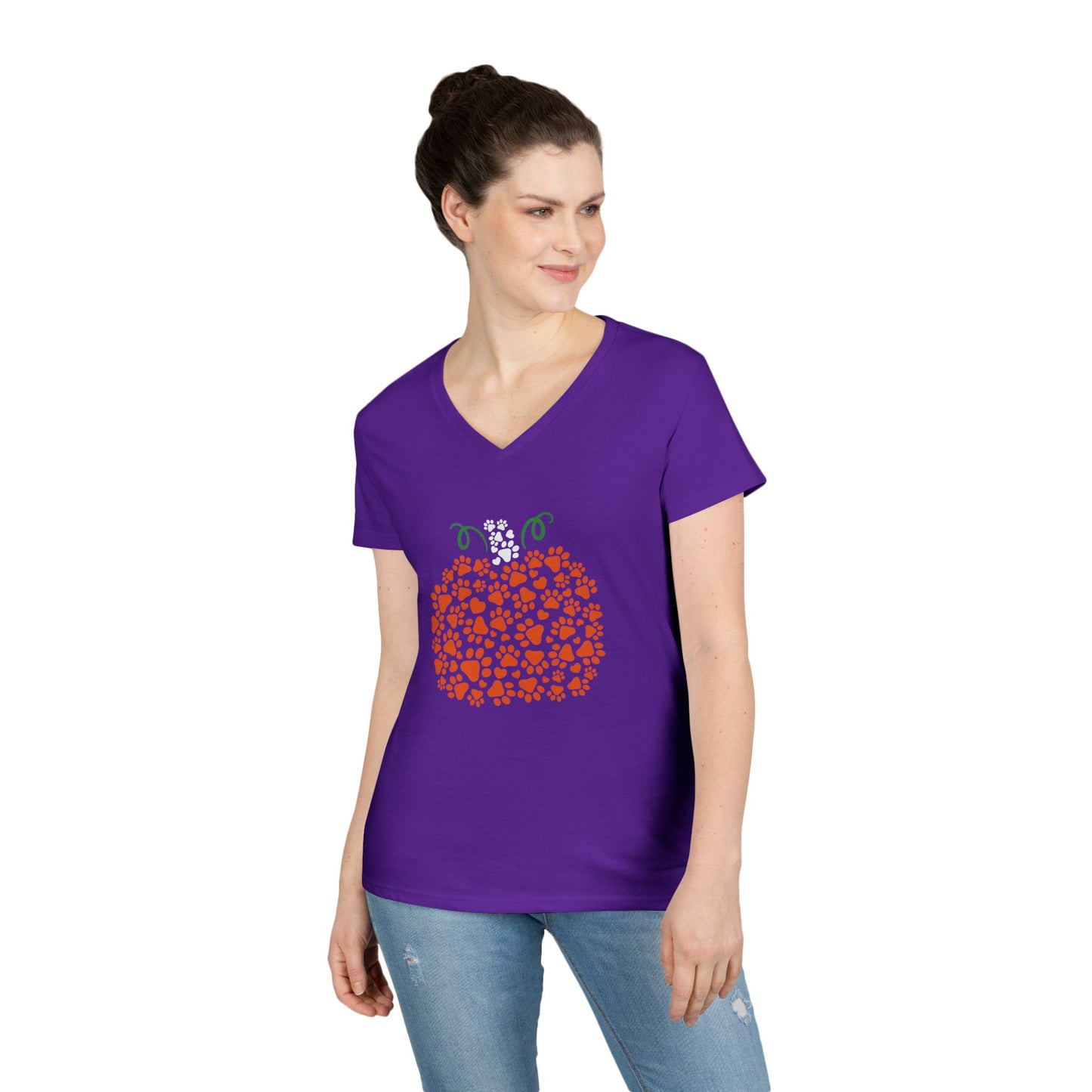 V-Neck T-Shirt 'Pumpkin paws' Fall