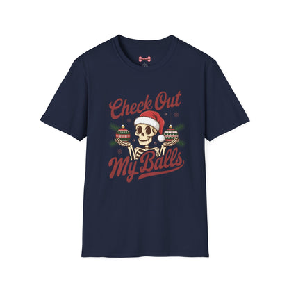 Christmas Unisex T-Shirt 'Check out my balls' Funny Holiday Shirt
