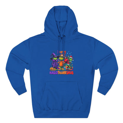 Fleece Hoodie: "Happy HalloThankMas"