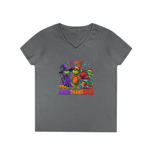 V-Neck Shirt: "Happy HalloThankMas"