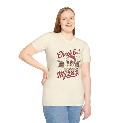 Christmas Unisex T-Shirt 'Check out my balls' Funny Holiday Shirt