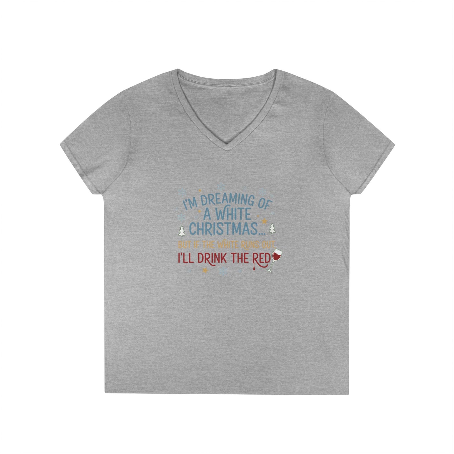 Women's V-Neck T-Shirt 'Dreaming of a White Christmas' Holiday Tee