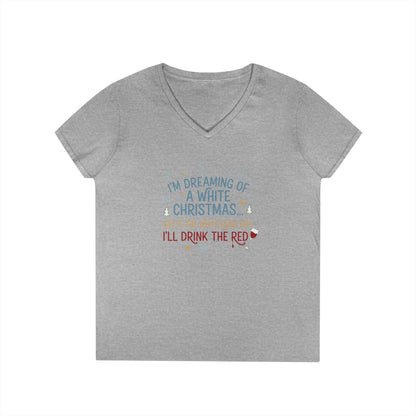 Women's V-Neck T-Shirt 'Dreaming of a White Christmas' Holiday Tee