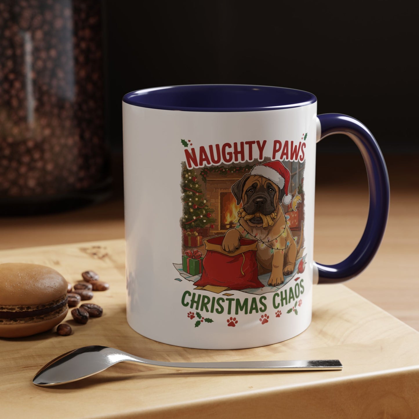 Coffee Mug "Naughty Pawn Christmas Chaos" Dog Lover Mastiff (11/15oz)