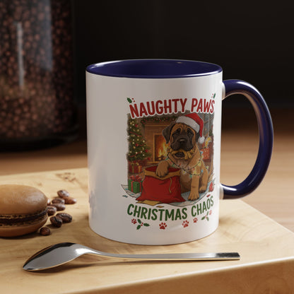 Coffee Mug "Naughty Pawn Christmas Chaos" Dog Lover Mastiff (11/15oz)