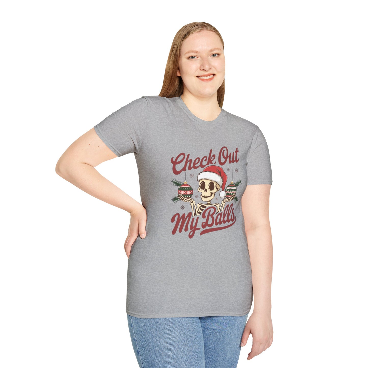 Christmas Unisex T-Shirt 'Check out my balls' Funny Holiday Shirt