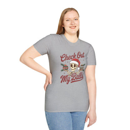 Christmas Unisex T-Shirt 'Check out my balls' Funny Holiday Shirt