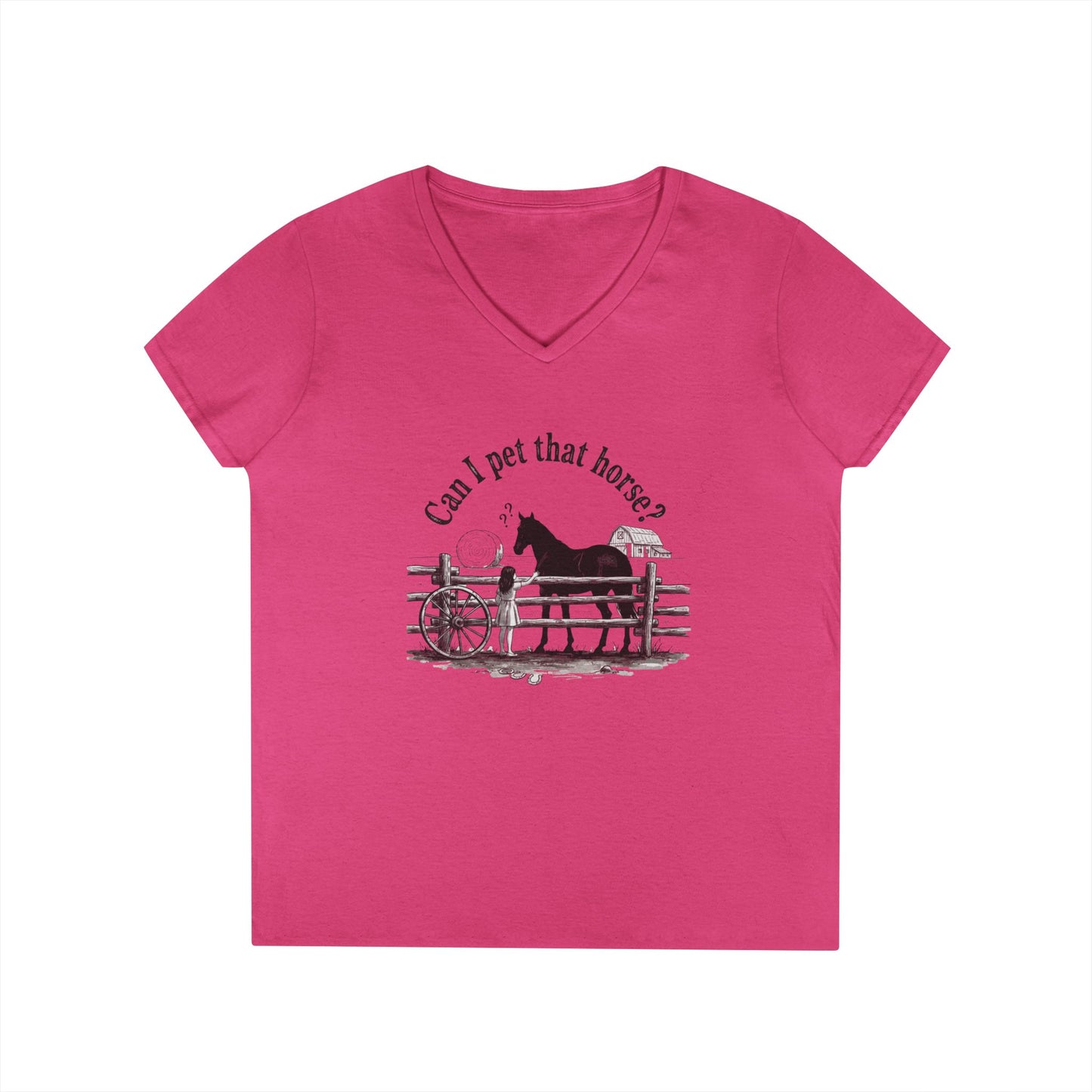 V-Neck T-Shirt Horse Lover 'Can I Pet That Horse?'