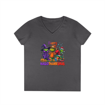 V-Neck Shirt: "Happy HalloThankMas"