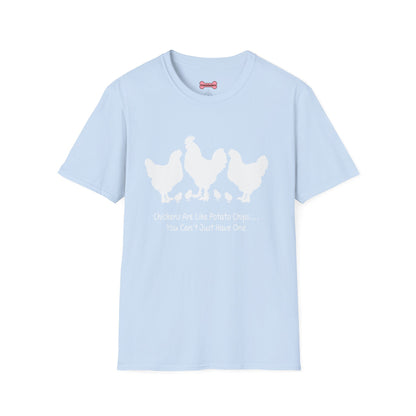Unisex T-Shirt 'Chickens are like Potato Chips' Funny Shirt Chicken Lover Tee White
