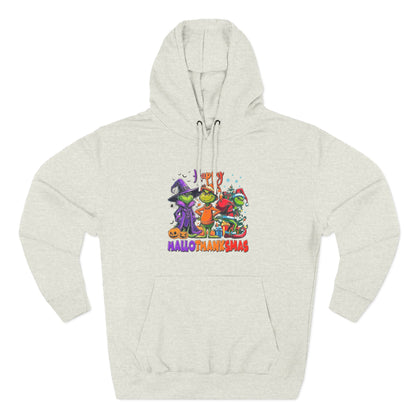 Fleece Hoodie: "Happy HalloThankMas"
