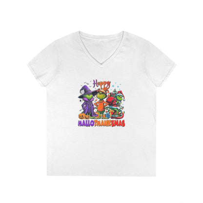 V-Neck Shirt: "Happy HalloThankMas"