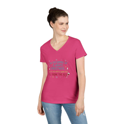 Women's V-Neck T-Shirt 'Dreaming of a White Christmas' Holiday Tee