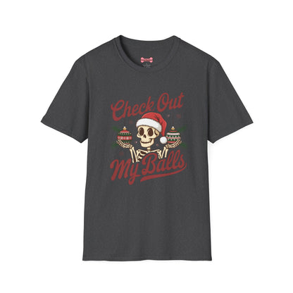 Christmas Unisex T-Shirt 'Check out my balls' Funny Holiday Shirt