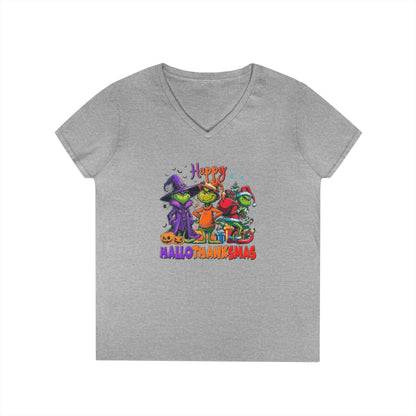 V-Neck Shirt: "Happy HalloThankMas"