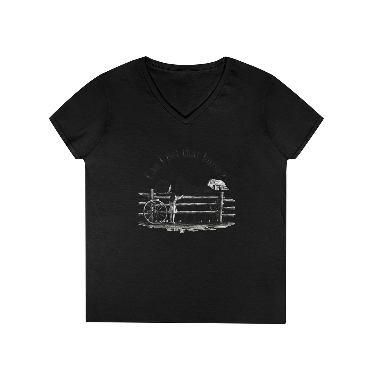 V-Neck T-Shirt Horse Lover 'Can I Pet That Horse?'
