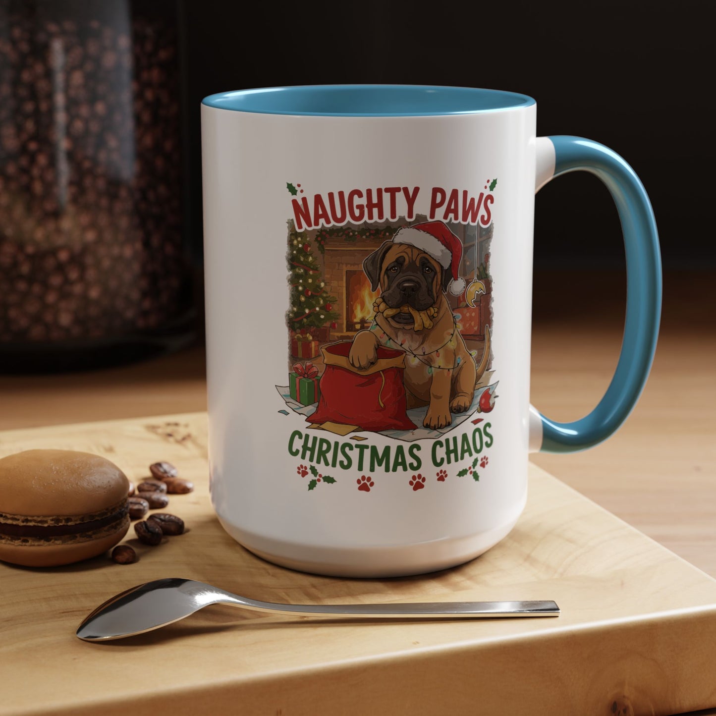 Coffee Mug "Naughty Pawn Christmas Chaos" Dog Lover Mastiff (11/15oz)