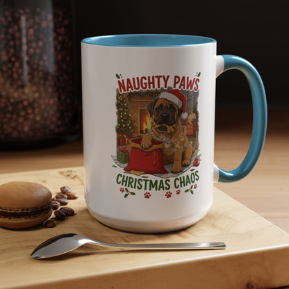Coffee Mug "Naughty Pawn Christmas Chaos" Dog Lover Mastiff (11/15oz)