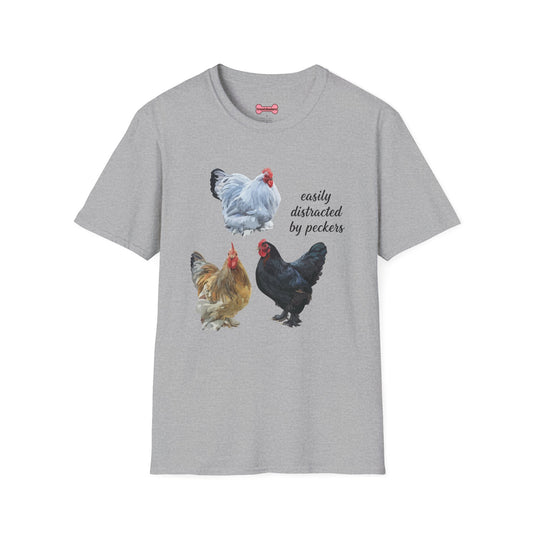 T-Shirt 'Easily Distracted By Peckers' Funny Shirt Chicken Lover Tee