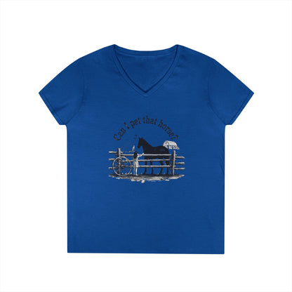 V-Neck T-Shirt Horse Lover 'Can I Pet That Horse?'