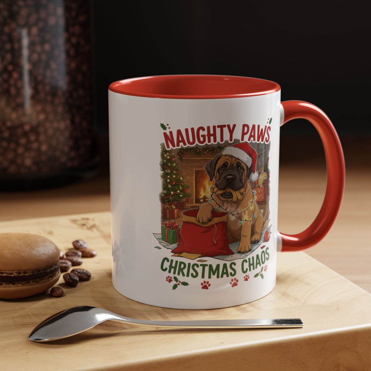 Coffee Mug "Naughty Pawn Christmas Chaos" Dog Lover Mastiff (11/15oz)