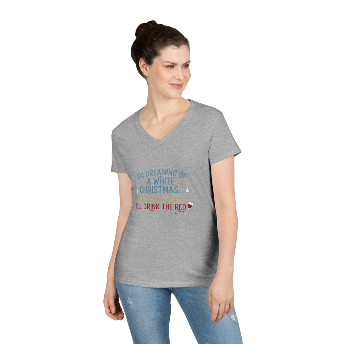 Women's V-Neck T-Shirt 'Dreaming of a White Christmas' Holiday Tee
