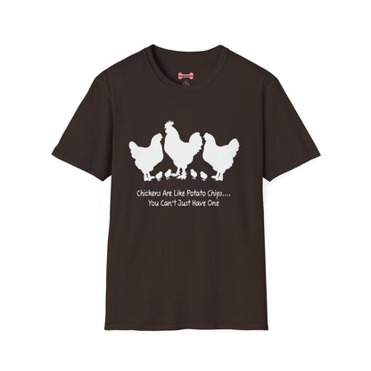 Unisex T-Shirt 'Chickens are like Potato Chips' Funny Shirt Chicken Lover Tee White