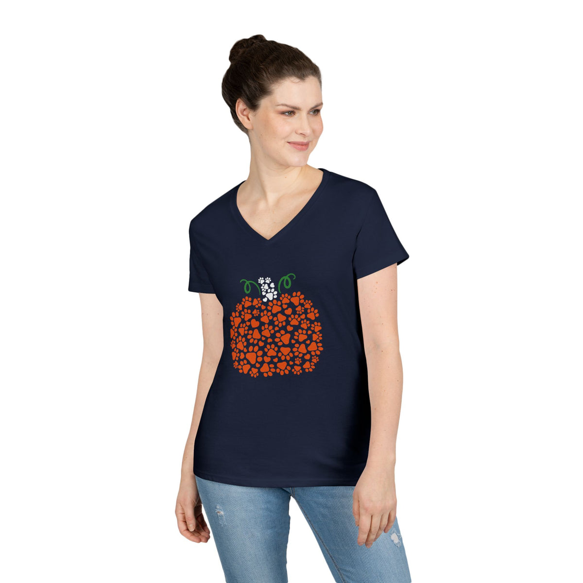 V-Neck T-Shirt 'Pumpkin paws' Fall