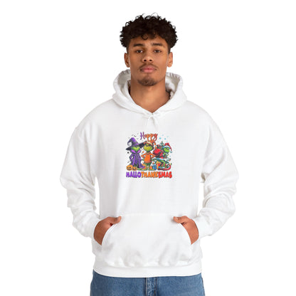 Fleece Hoodie: "Happy HalloThankMas"