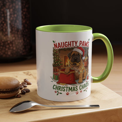 Coffee Mug "Naughty Pawn Christmas Chaos" Dog Lover Mastiff (11/15oz)
