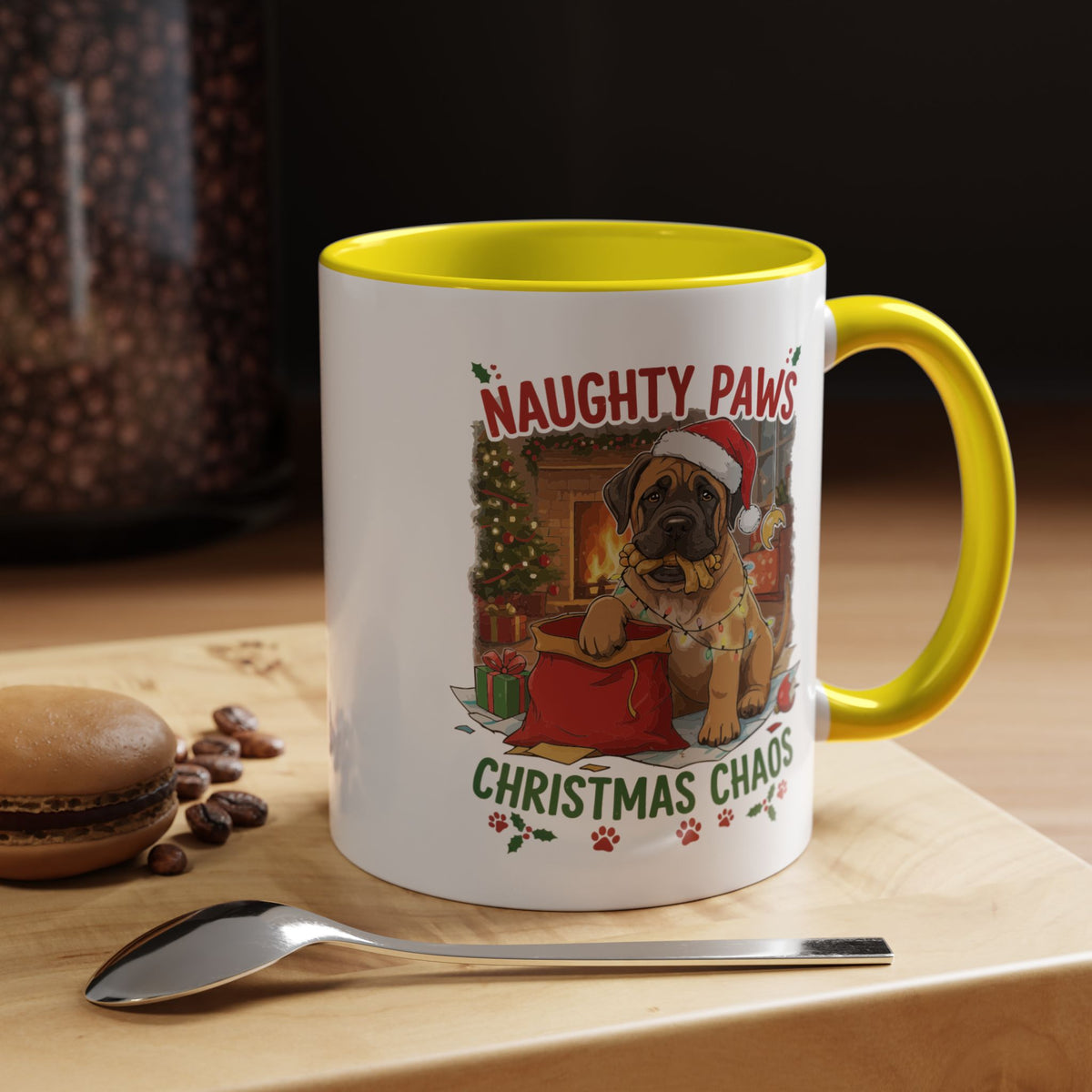 Coffee Mug "Naughty Pawn Christmas Chaos" Dog Lover Mastiff (11/15oz)