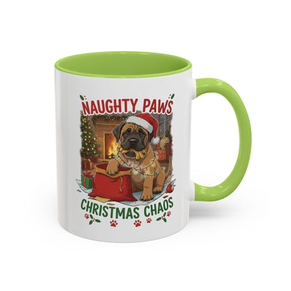 Coffee Mug "Naughty Pawn Christmas Chaos" Dog Lover Mastiff (11/15oz)