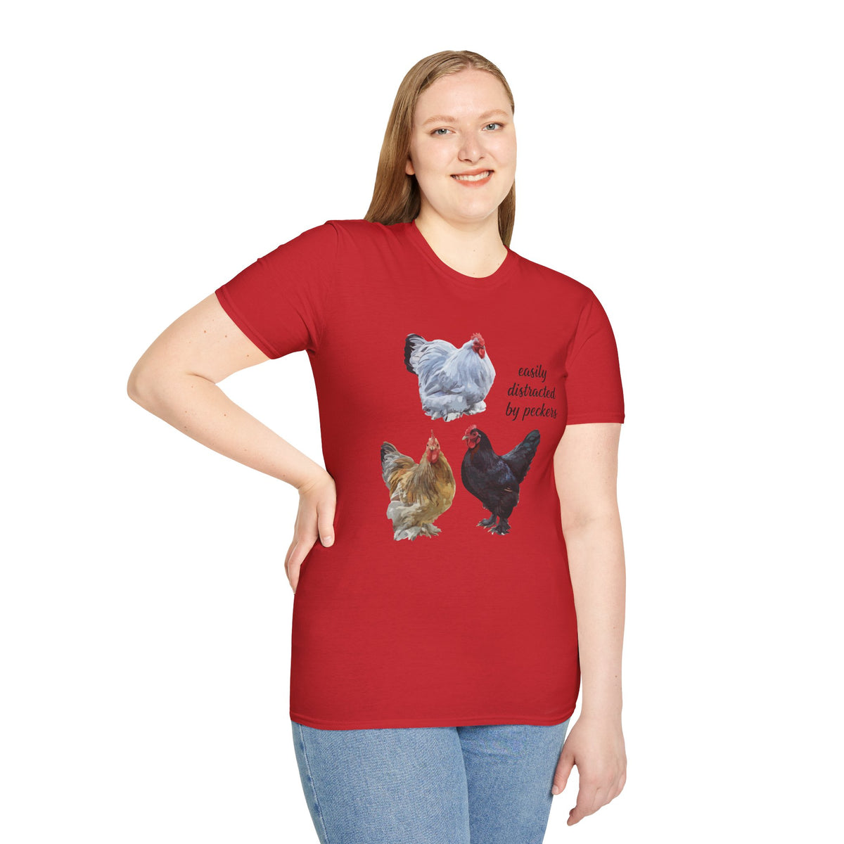 T-Shirt 'Easily Distracted By Peckers' Funny Shirt Chicken Lover Tee