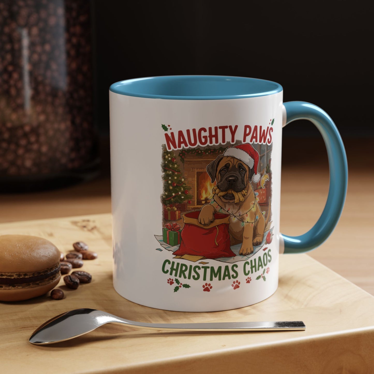 Coffee Mug "Naughty Pawn Christmas Chaos" Dog Lover Mastiff (11/15oz)