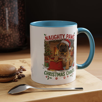 Coffee Mug "Naughty Pawn Christmas Chaos" Dog Lover Mastiff (11/15oz)