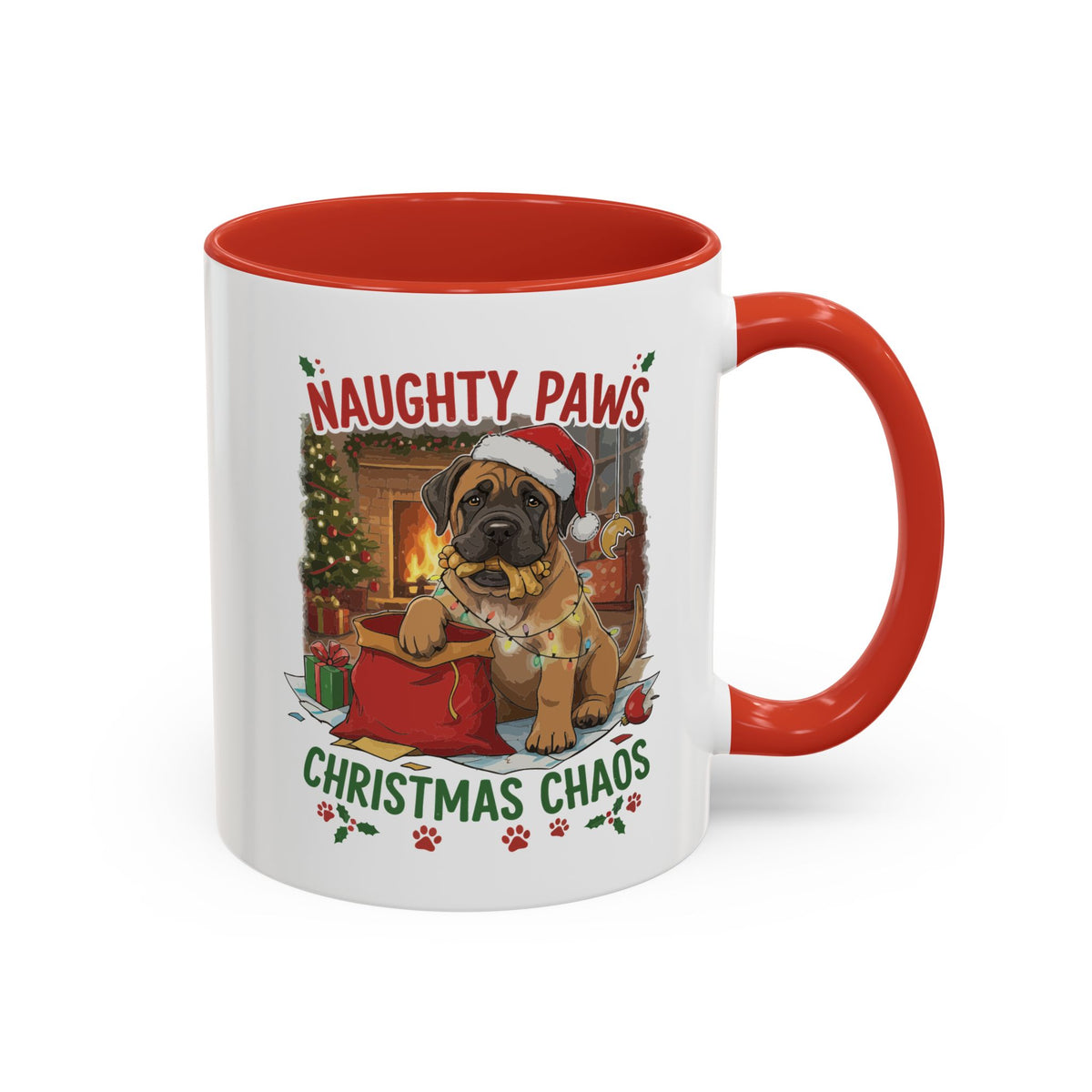 Coffee Mug "Naughty Pawn Christmas Chaos" Dog Lover Mastiff (11/15oz)