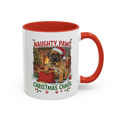 Coffee Mug "Naughty Pawn Christmas Chaos" Dog Lover Mastiff (11/15oz)