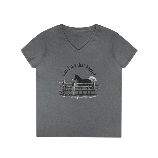 V-Neck T-Shirt Horse Lover 'Can I Pet That Horse?'