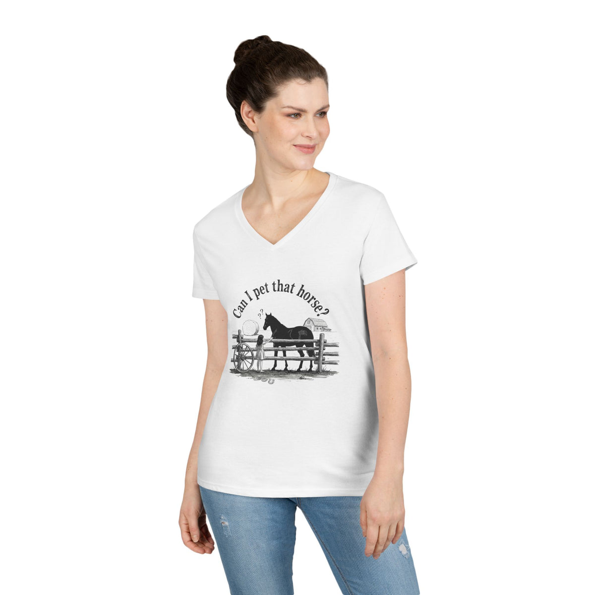 V-Neck T-Shirt Horse Lover 'Can I Pet That Horse?'