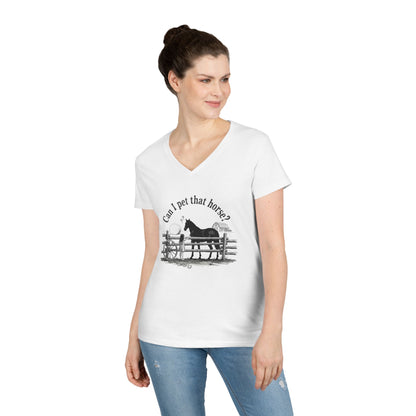 V-Neck T-Shirt Horse Lover 'Can I Pet That Horse?'