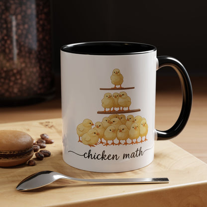 Funny Chicken Lover Coffee Mug — "Chicken Math" Accent Mug (11/15oz)