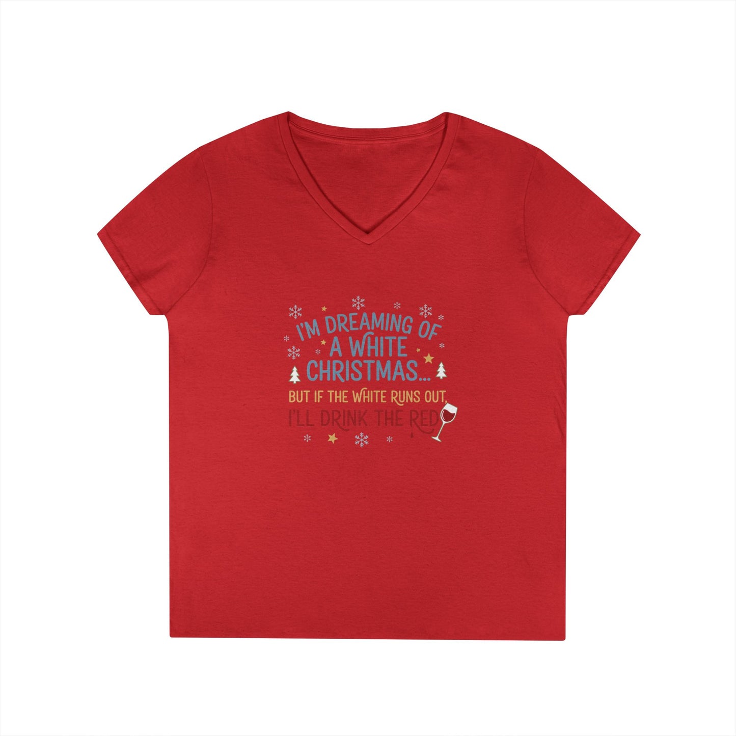Women's V-Neck T-Shirt 'Dreaming of a White Christmas' Holiday Tee