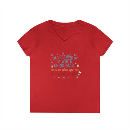 Women's V-Neck T-Shirt 'Dreaming of a White Christmas' Holiday Tee