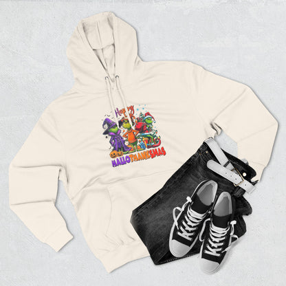 Fleece Hoodie: "Happy HalloThankMas"