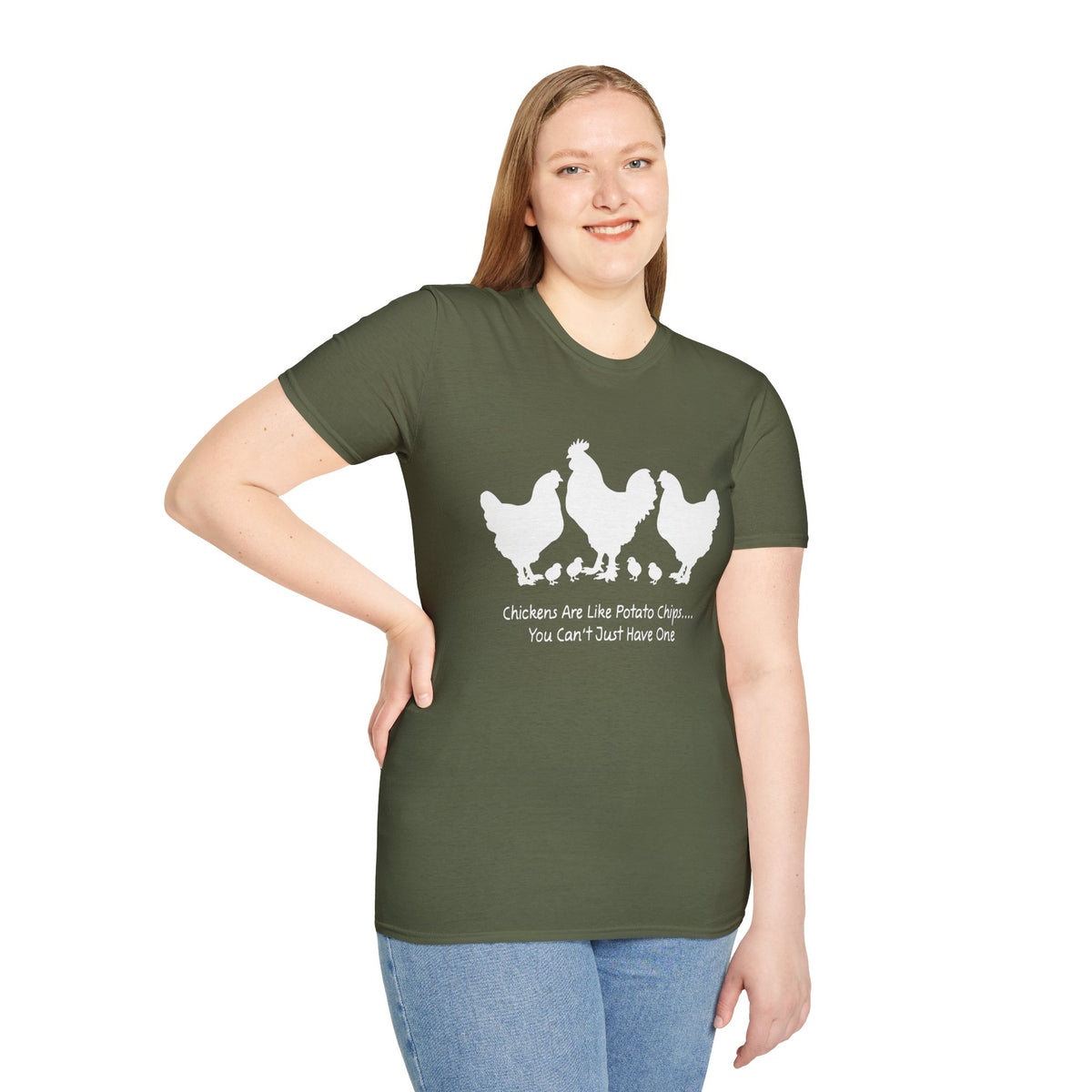 Unisex T-Shirt 'Chickens are like Potato Chips' Funny Shirt Chicken Lover Tee White