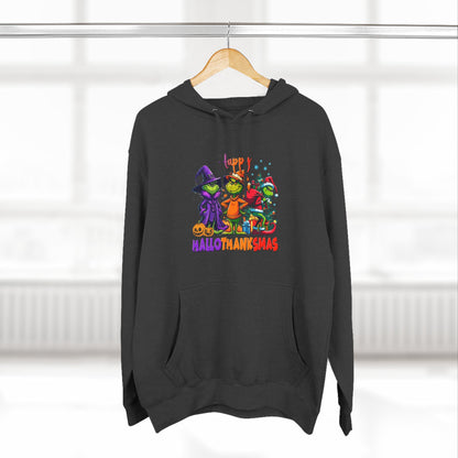 Fleece Hoodie: "Happy HalloThankMas"