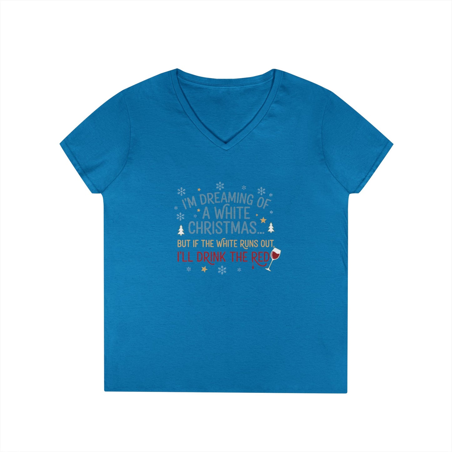 Women's V-Neck T-Shirt 'Dreaming of a White Christmas' Holiday Tee