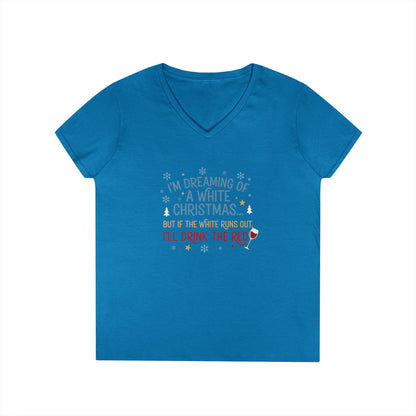 Women's V-Neck T-Shirt 'Dreaming of a White Christmas' Holiday Tee