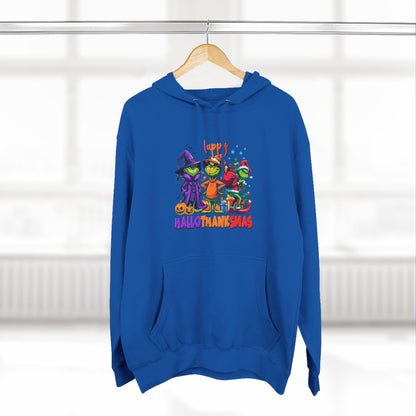 Fleece Hoodie: "Happy HalloThankMas"