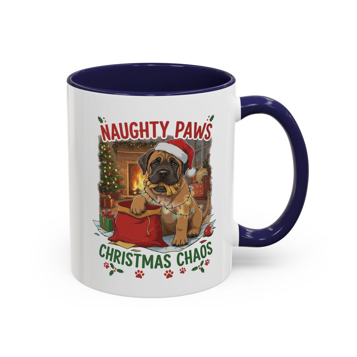 Coffee Mug "Naughty Pawn Christmas Chaos" Dog Lover Mastiff (11/15oz)